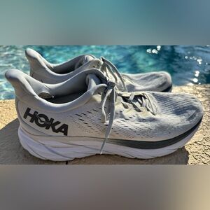Hoka One One Clifton 8 Gray White Running Shoes 1119393 LRNC Men’s Size 12 CLEAN